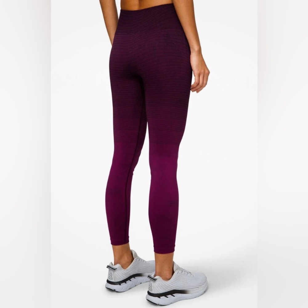 Lululemon‎ Ebb to Train Tight Purple Black Striped High Waisted Leggings Sz 6